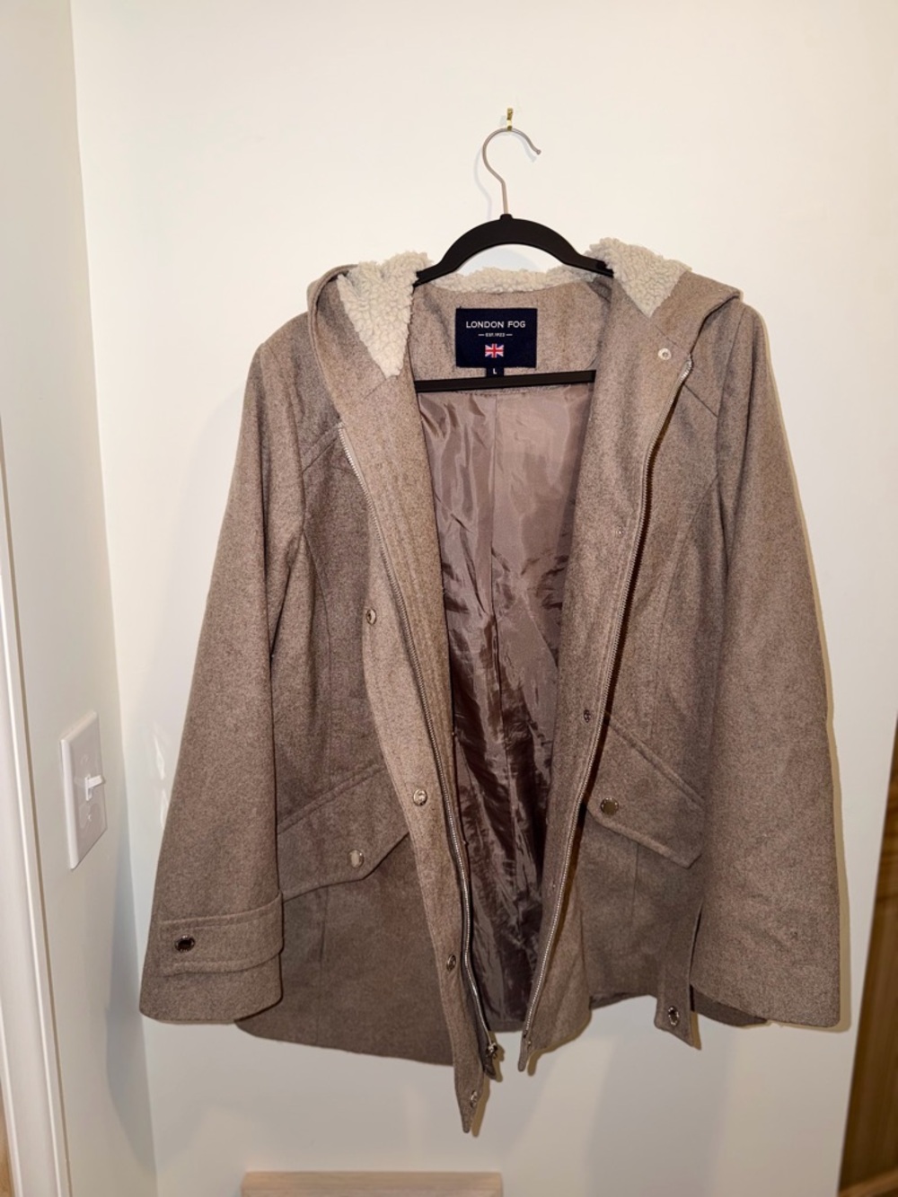 London Fog Hooded Wool Anorak Jacket in Taupe